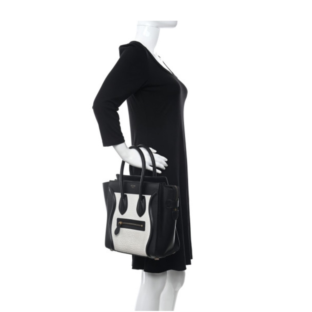 Celine Calfskin Micro Bi-Color Luggage handbag Black White